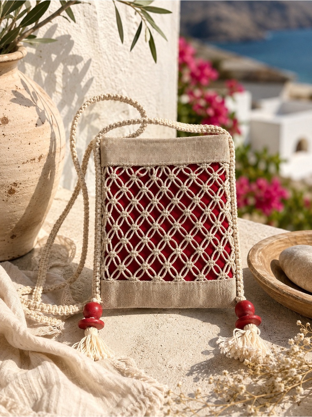 Aarong Bangladesh Jute Macrame Crossbody Phone Bag Boho Chic Fair Trade Artisan